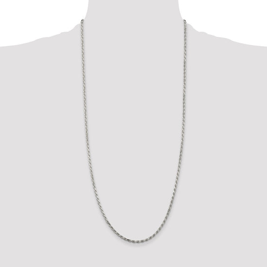 Sterling Silver Rhodium-plated 2.5mm Diamond-cut Rope Chain