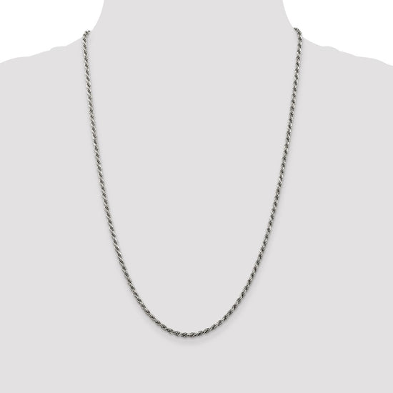 Sterling Silver Rhodium-plated 2.75mm Diamond-cut Rope Chain