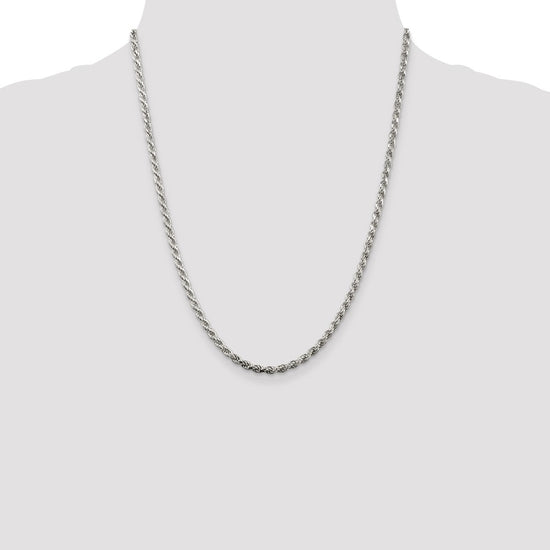 Sterling Silver Rhodium-plated 3.2mm Diamond-cut Rope Chain