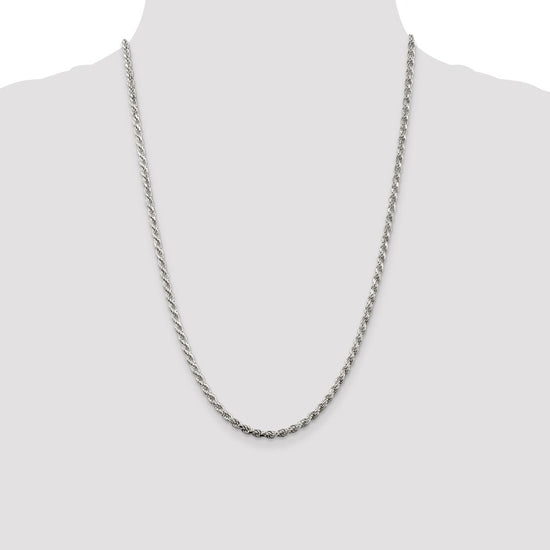Sterling Silver Rhodium-plated 3.2mm Diamond-cut Rope Chain