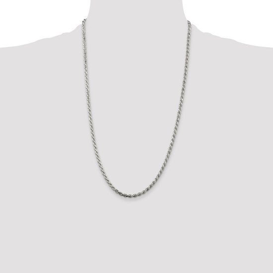 Sterling Silver Rhodium-plated 3.2mm Diamond-cut Rope Chain