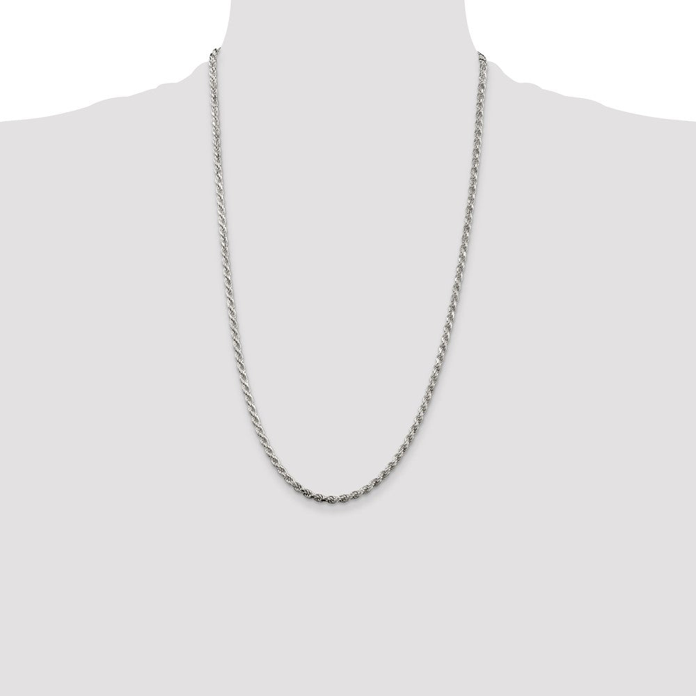 Sterling Silver Rhodium-plated 3.2mm Diamond-cut Rope Chain