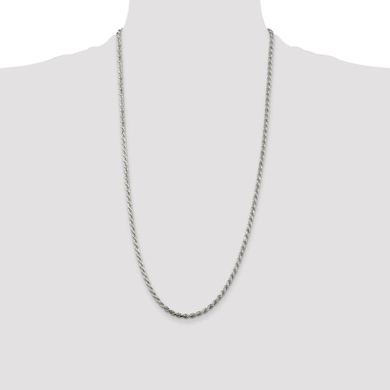Sterling Silver Rhodium-plated 3.2mm Diamond-cut Rope Chain