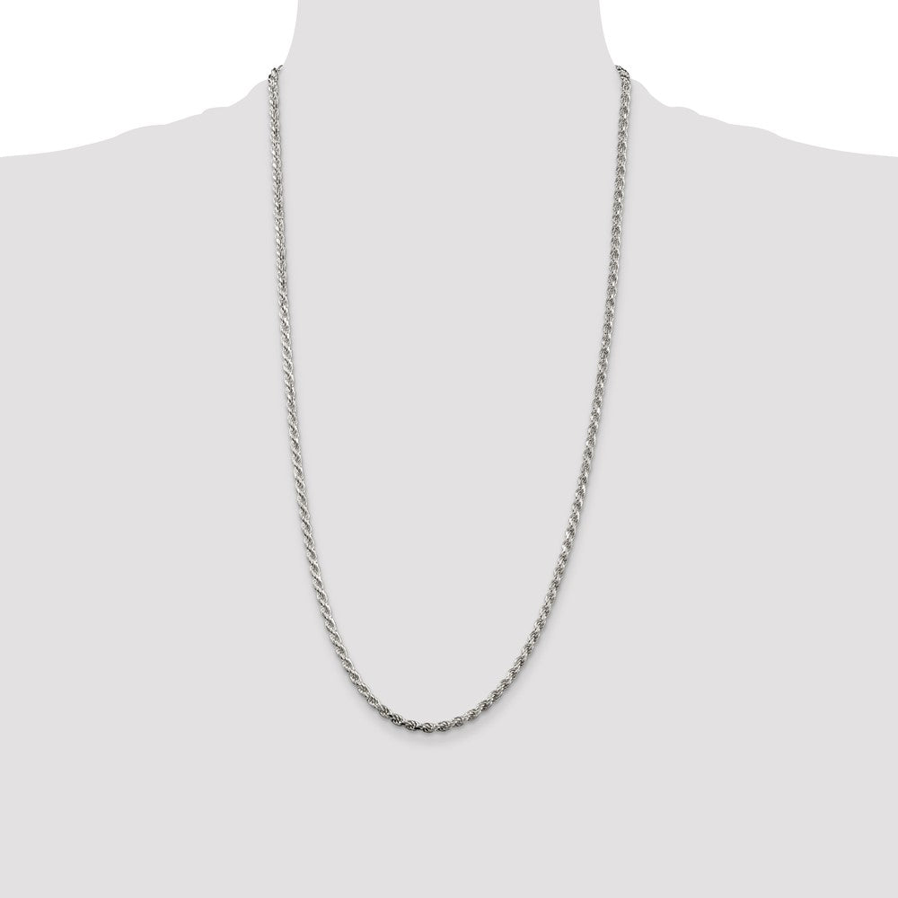 Sterling Silver Rhodium-plated 3.2mm Diamond-cut Rope Chain