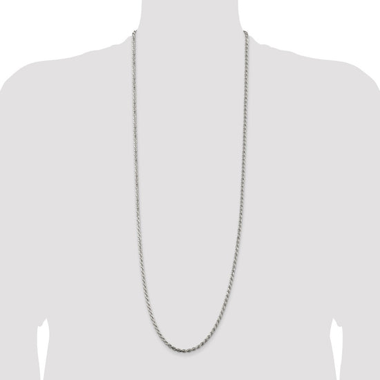 Sterling Silver Rhodium-plated 3.2mm Diamond-cut Rope Chain