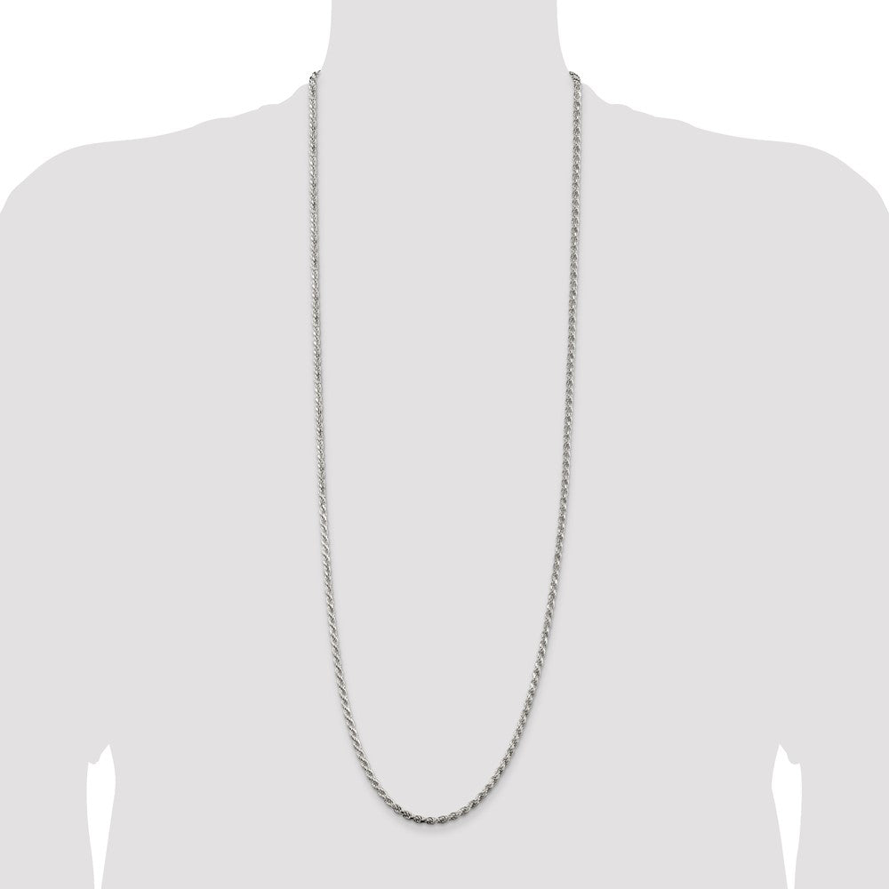 Sterling Silver Rhodium-plated 3.2mm Diamond-cut Rope Chain