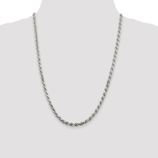 Sterling Silver Rhodium-plated 4.6mm Diamond-cut Rope Chain