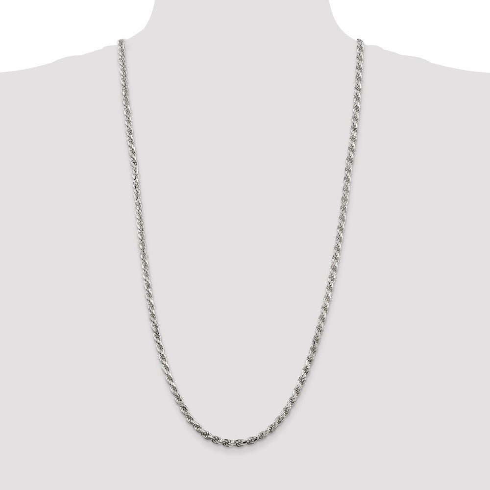 Sterling Silver Rhodium-plated 4.6mm Diamond-cut Rope Chain