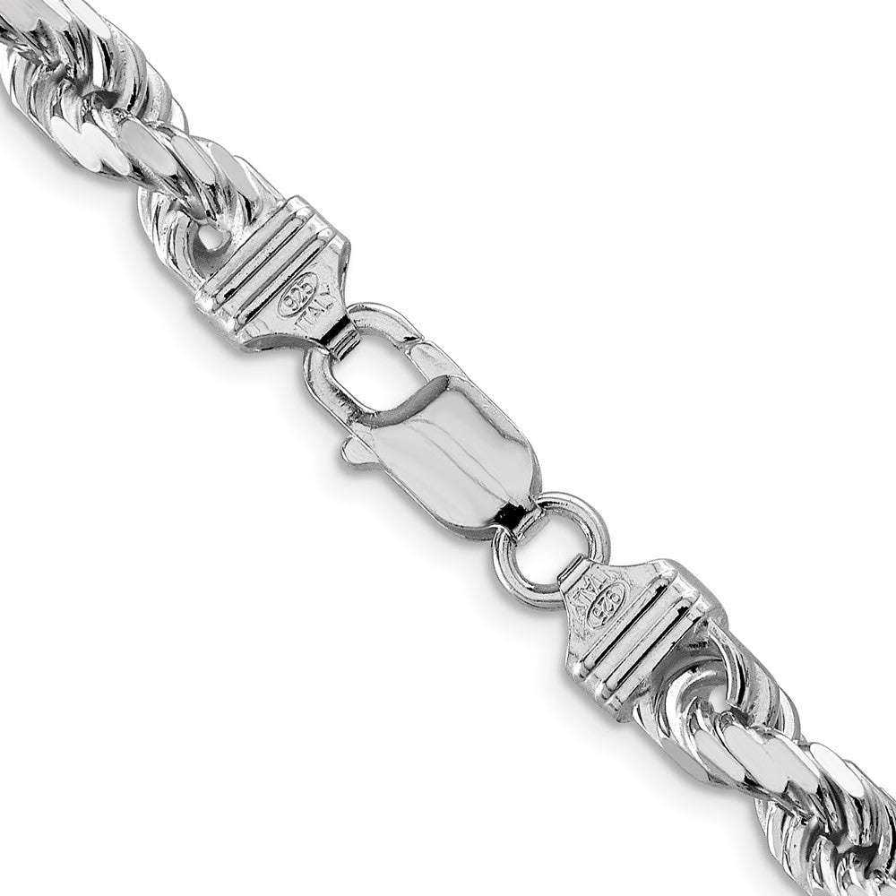 Sterling Silver Rhodium-plated 6.5mm Diamond-cut Rope Chain