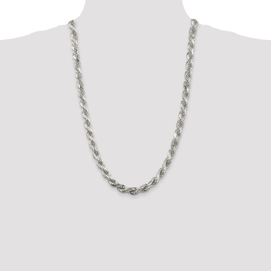 Sterling Silver 7.8mm Diamond-cut Rope Chain