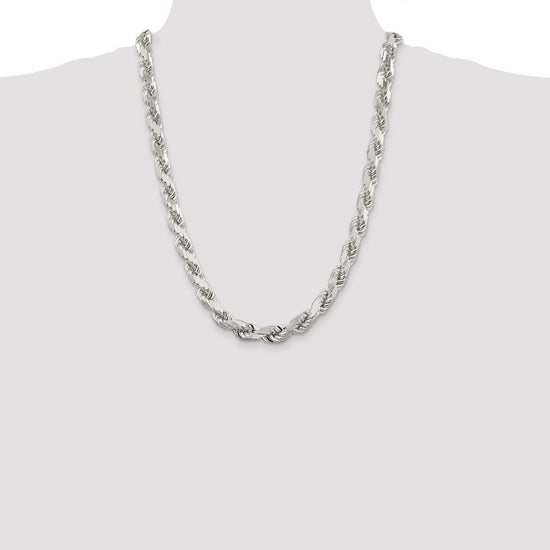 Sterling Silver Diamond-Cut Rope Chain — 9 mm
