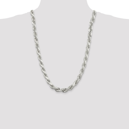 Sterling Silver Diamond-Cut Rope Chain — 9 mm