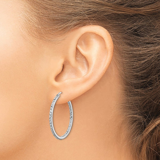 Diamond Fascination Diamond Mystique Sterling Silver Platinum-plated Diamond In and Out Round Hoop Earrings