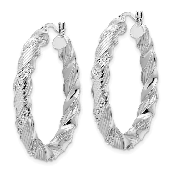 Sterling Silver Diamond Mystique Twisted Hoop Earrings