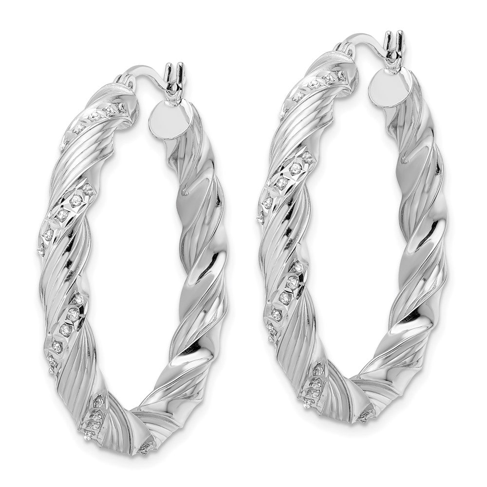 Sterling Silver Diamond Mystique Twisted Hoop Earrings