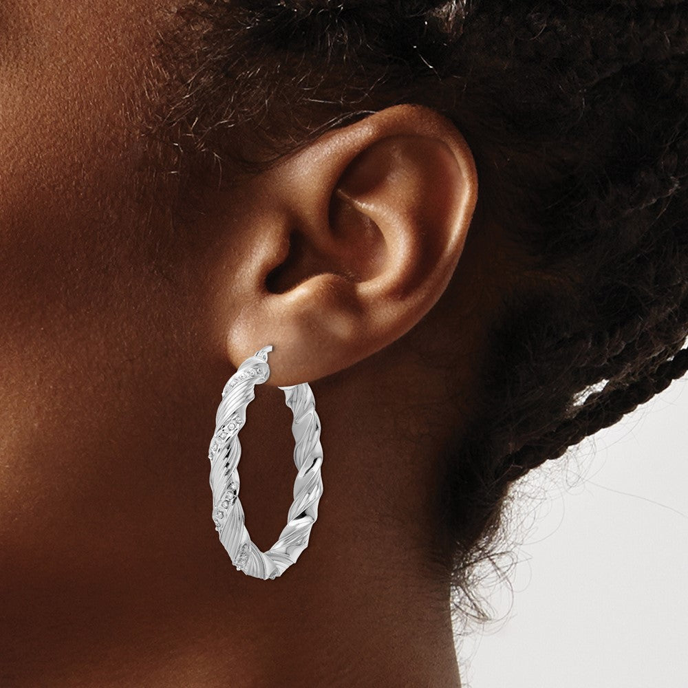 Sterling Silver Diamond Mystique Twisted Hoop Earrings