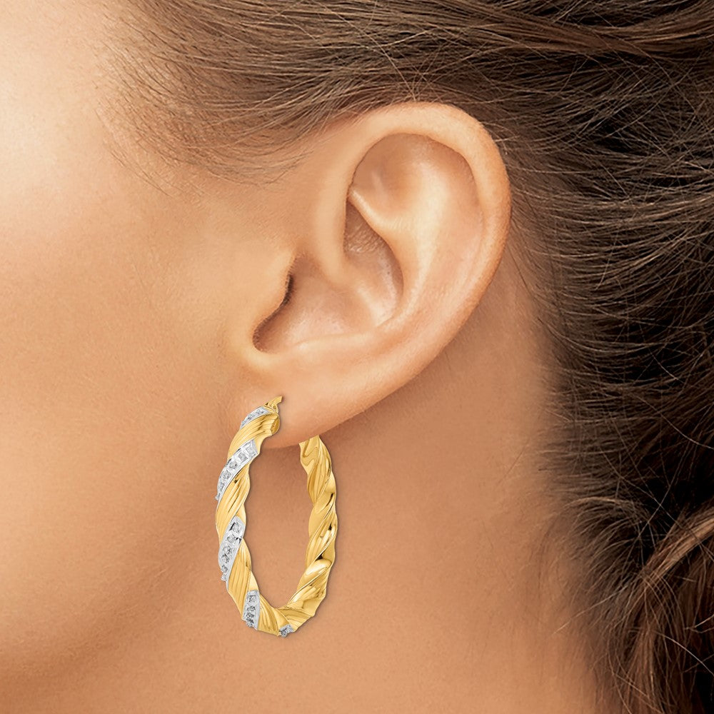 Sterling Silver Diamond Mystique Twisted Hoop Earrings