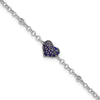 Sterling Silver Rhodium Diam. & Sapphire Heart Bracelet