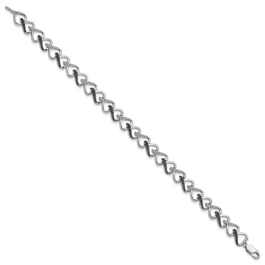 White Night Sterling Silver Rhodium-plated Black and White Diamond 7.5 Inch Bracelet