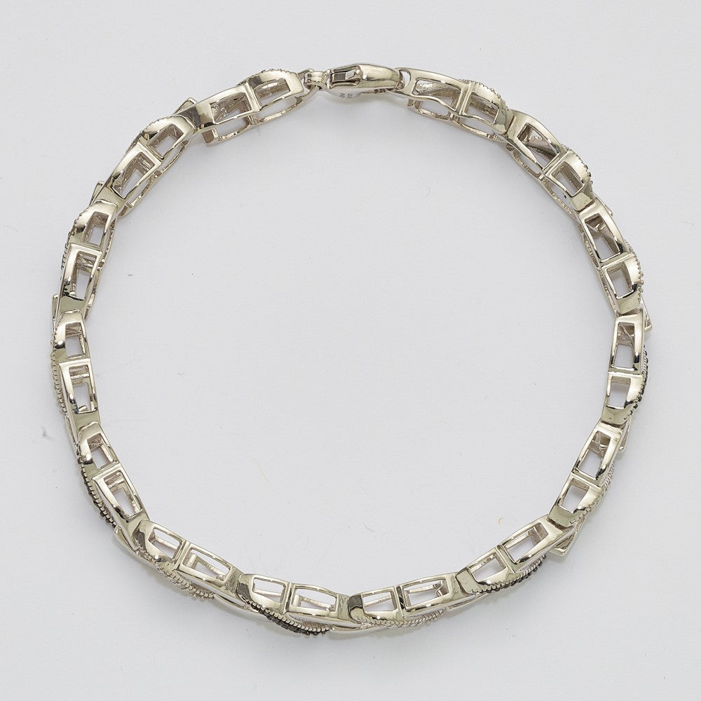 White Night Sterling Silver Rhodium-plated Black and White Diamond 7.5 Inch Bracelet
