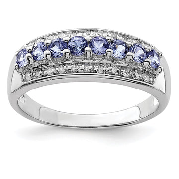 Sterling Silver Rhodium Tanzanite & Diam. Ring
