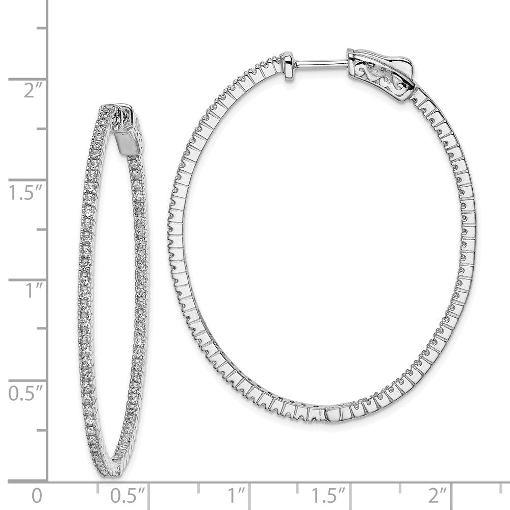 Sterling Silver CZ 1.3mm Oval Hinged Hoops