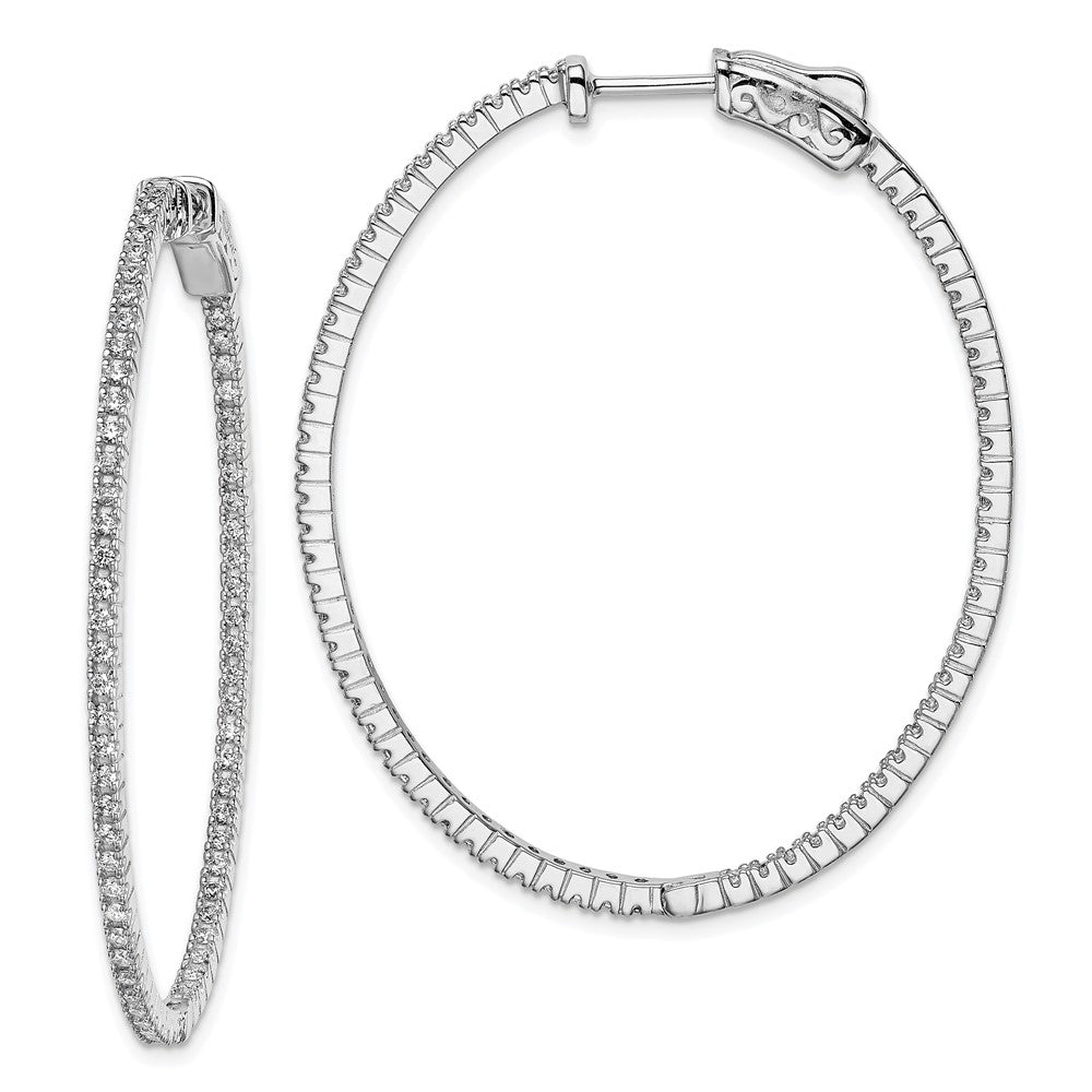 Sterling Silver CZ 1.3mm Oval Hinged Hoops