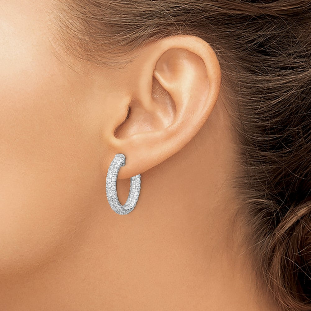 Sterling Silver Pave CZ Hinged Hoops
