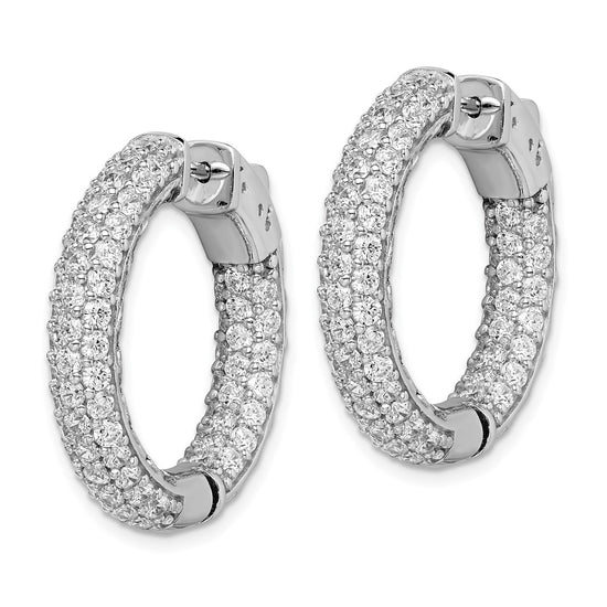 Sterling Silver Pave CZ Hinged Hoops
