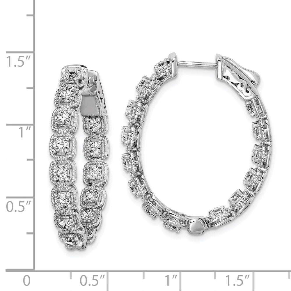 Sterling Silver 2.5mm CZ Oval Hinged Hoops