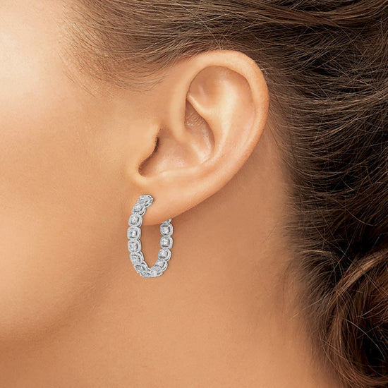 Sterling Silver 2.5mm CZ Hinged Hoops
