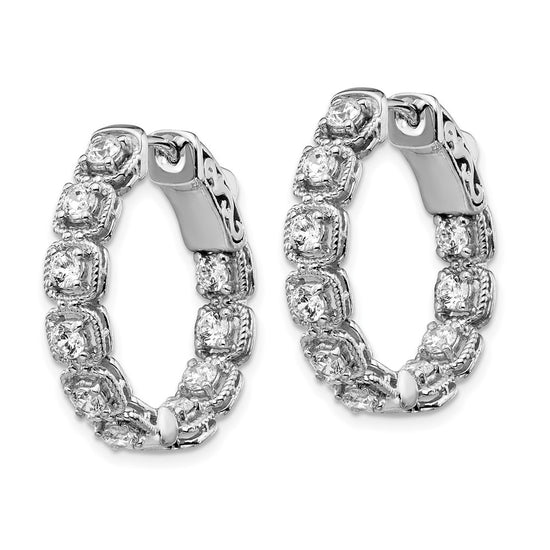 Sterling Shimmer Sterling Silver Rhodium-plated 20 Stone 2.5mm CZ In and Out Oval Hinged Hoop Earrings