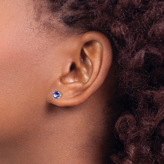 Sterling Silver Rhodium-plated Round Tanzanite Post Earrings