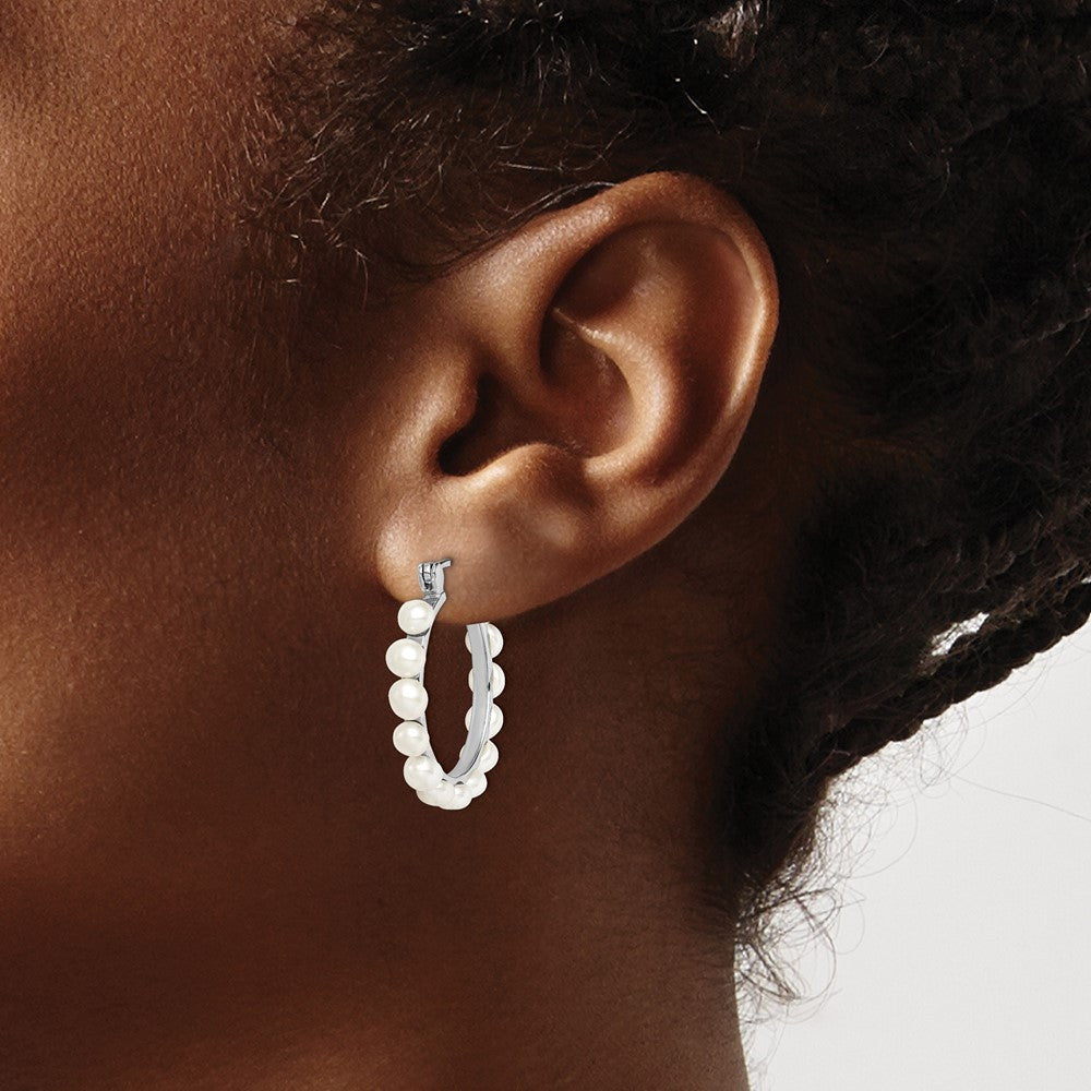 Sterling Silver FWC Pearl Hoop Earrings
