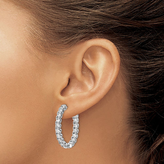 Sterling Silver CZ 3mm Oval Hinged Hoops