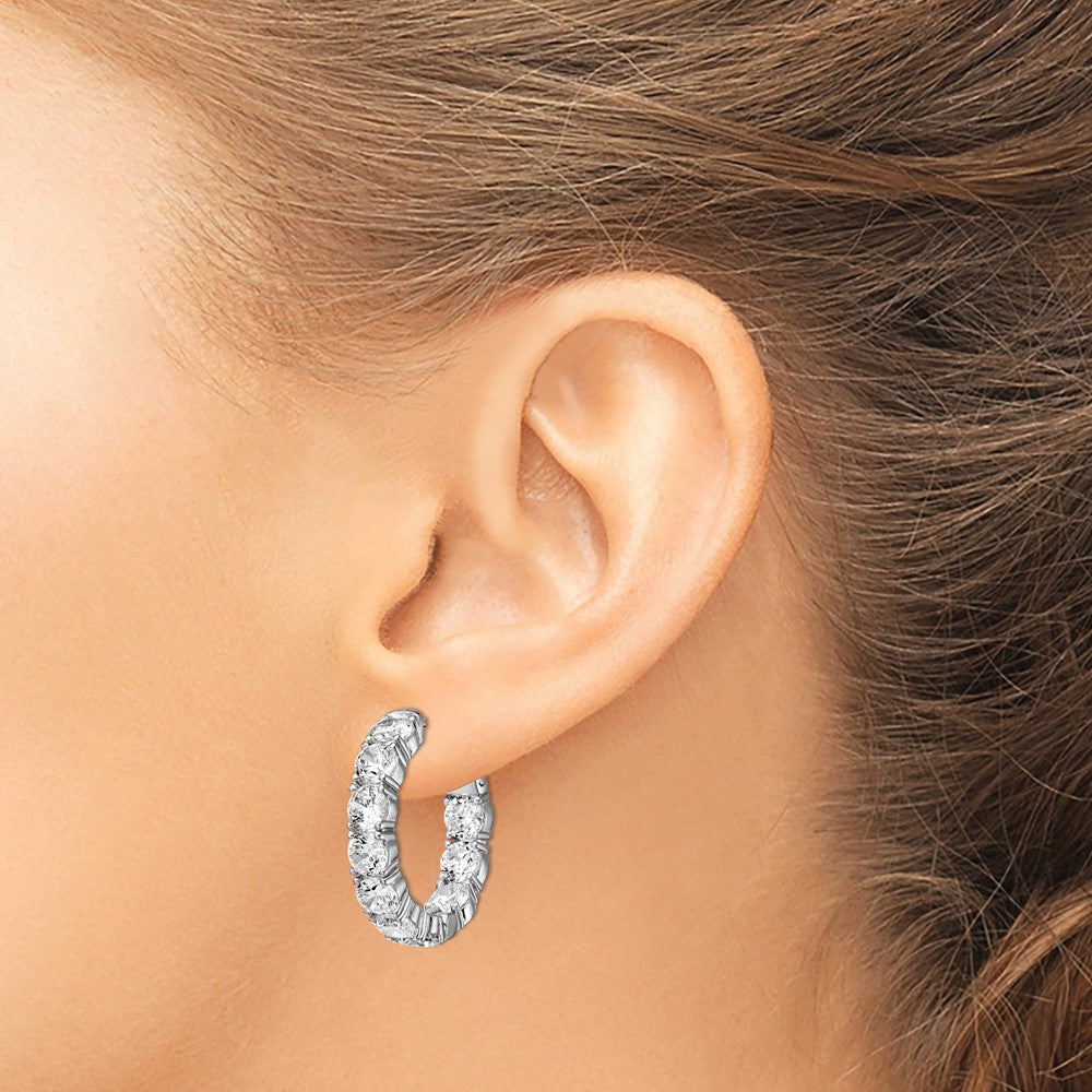 Sterling Shimmer Sterling Silver Rhodium-plated 20 Stone 4.25mm CZ In and Out Round Hinged Hoop Earrings