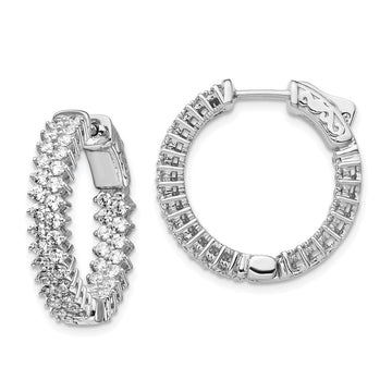 Sterling Shimmer Sterling Silver Rhodium-plated 92 Stone 1.7mm CZ  In and Out Round Hinged Hoop Earrings