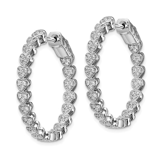 Sterling Shimmer Sterling Silver Rhodium-plated 120 Stone Heart Shaped 1.2mm CZ In and Out Round Hinged Hoop Earrings