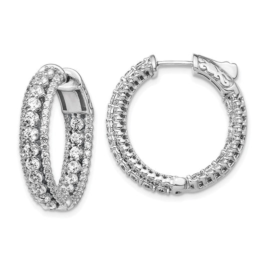 Sterling Shimmer Sterling Silver Rhodium-plated 170 Stone CZ In and Out Round Hinged Hoop Earrings