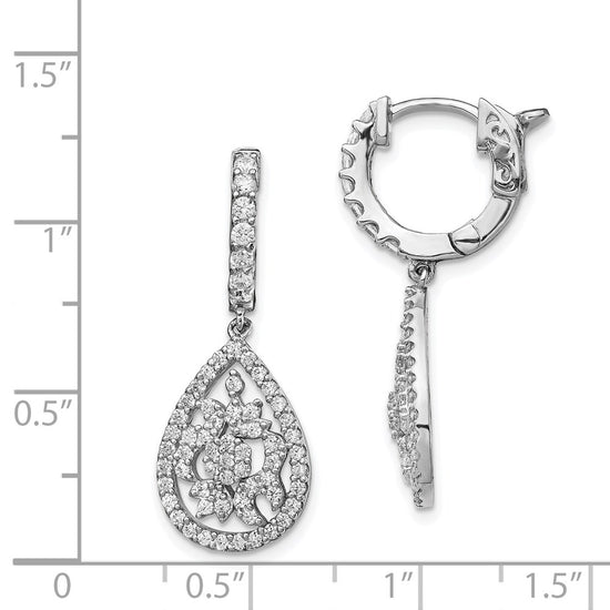 Sterling Silver CZ Teardrop Dangle Leverback Earrings