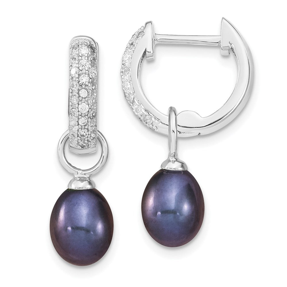 Sterling Silver Rhodium-plated 7-8mm Black and White Rice Freshwater Cultured Pearl and CZ Interchangeable Post Earrings Set