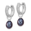 Sterling Silver Rhodium-plated 7-8mm Black and White Rice Freshwater Cultured Pearl and CZ Interchangeable Post Earrings Set