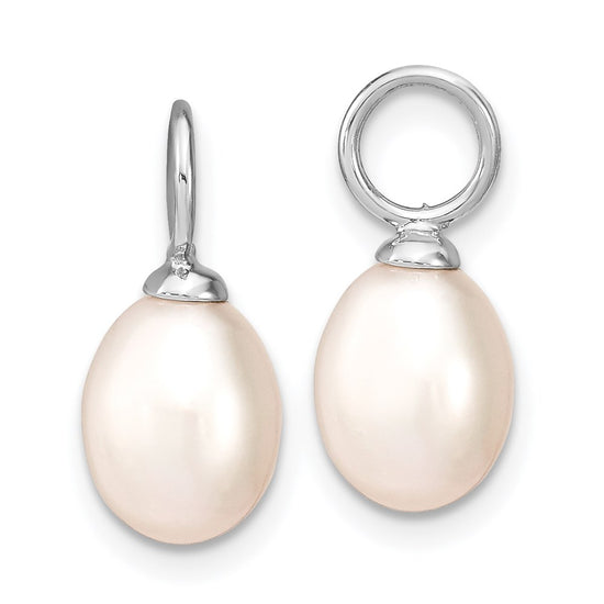 Sterling Silver Rhodium-plated 7-8mm Black and White Rice Freshwater Cultured Pearl and CZ Interchangeable Post Earrings Set