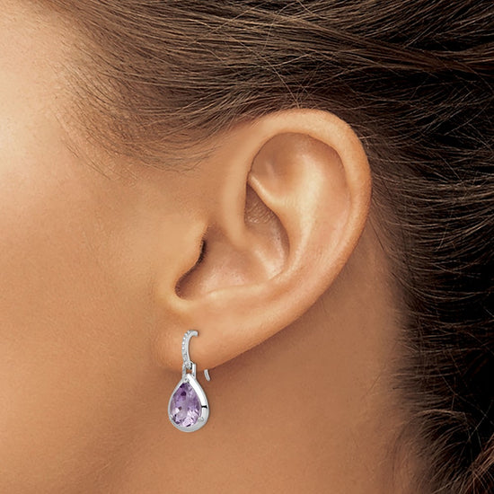 Sterling Silver Rhodium-plated Amethyst Teardrop Dangle Earrings