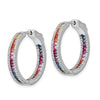 Prizma Sterling Silver Rhodium-plated White and Colorful CZ In and Out Hinged Hoop Earrings
