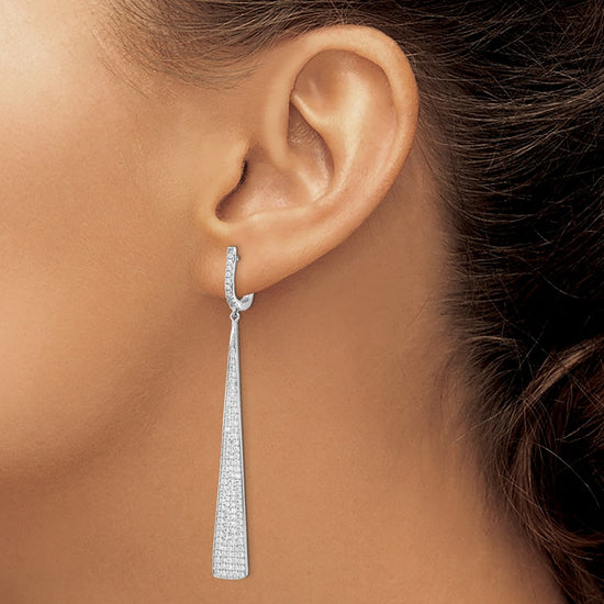 Sterling Shimmer Sterling Silver Rhodium-plated 228 Stone Pav‚ CZ Triangle Dangle Hinged Post Earrings