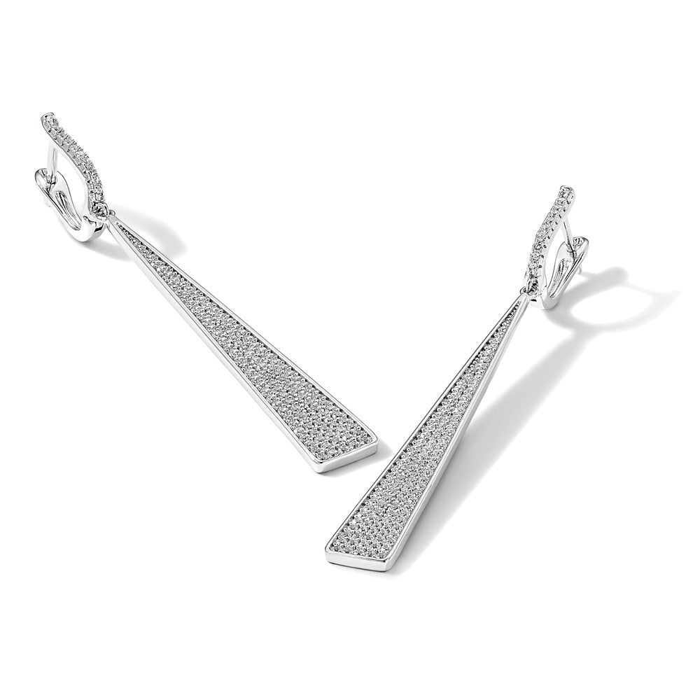Sterling Shimmer Sterling Silver Rhodium-plated 228 Stone Pav‚ CZ Triangle Dangle Hinged Post Earrings