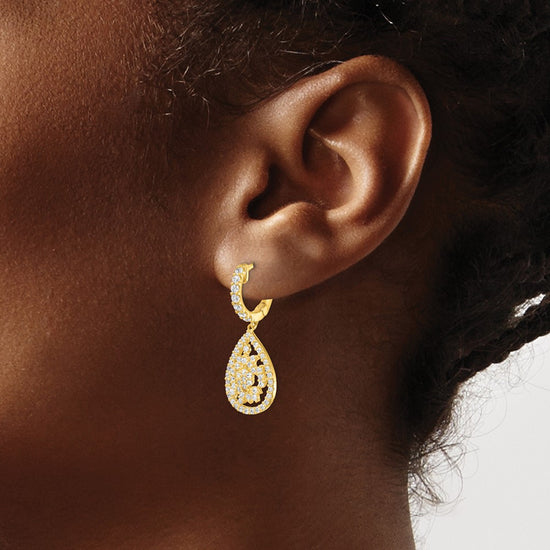 Sterling Silver CZ Teardrop Dangle Leverback Earrings