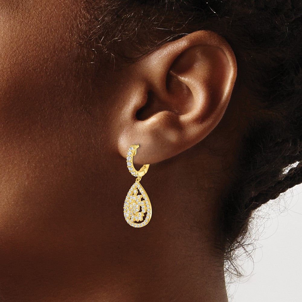 Sterling Silver CZ Teardrop Dangle Leverback Earrings