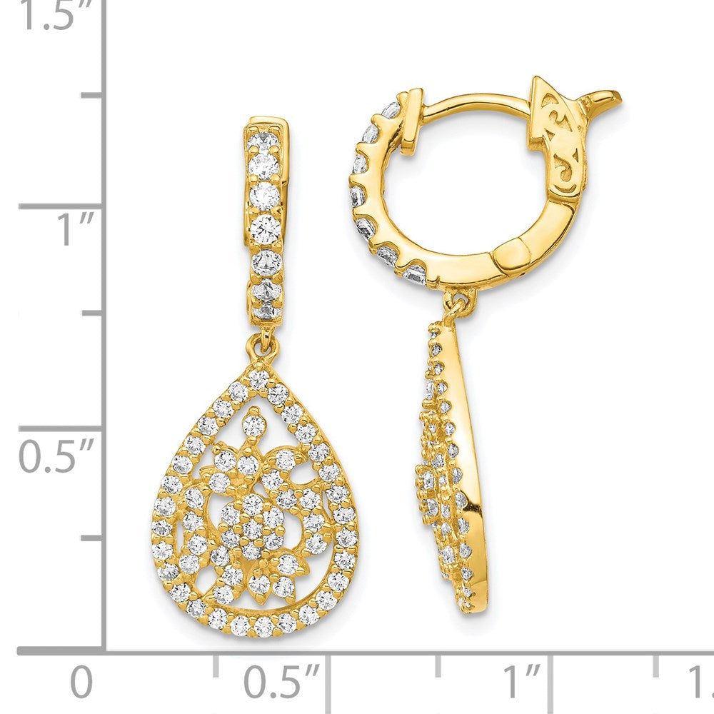 Sterling Silver CZ Teardrop Dangle Leverback Earrings